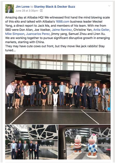 史丹利百得CEO在Facebook透露将通过1688在中国获得爆发式成长